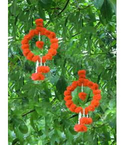 Amroha Crafts Artificial Marigold Flowers Hanging Garland Torans With Bells CFAF0055